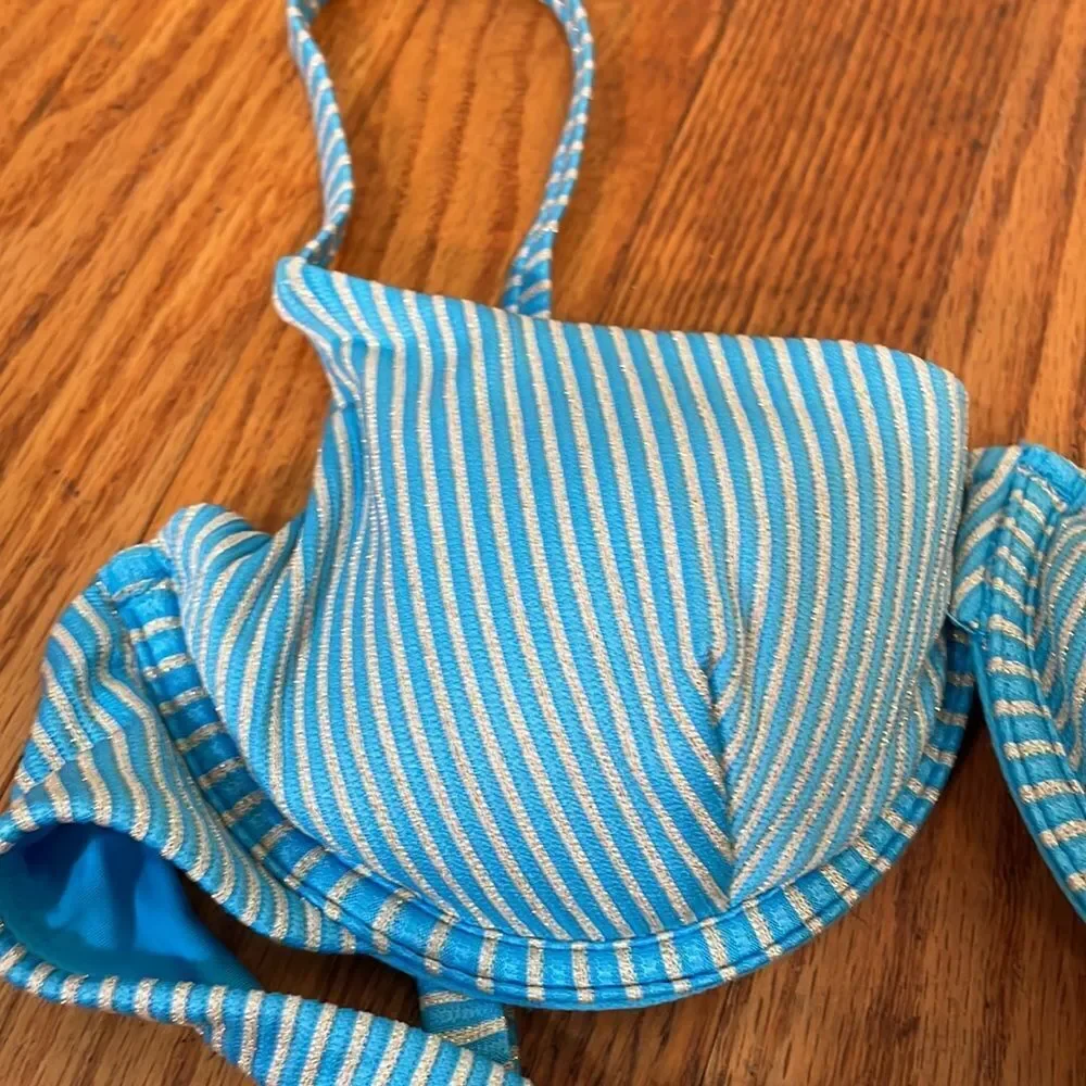 Andie x Mindy The Bermuda bikini top stripe splash Blue‎ gold size small NWT